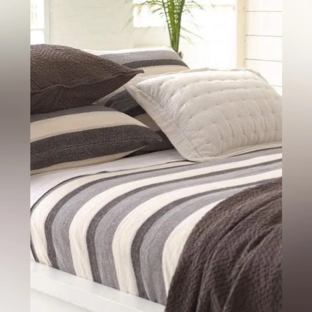 NWT Annie Selke Brussels quilted pair standard pillow shams herringbone natural